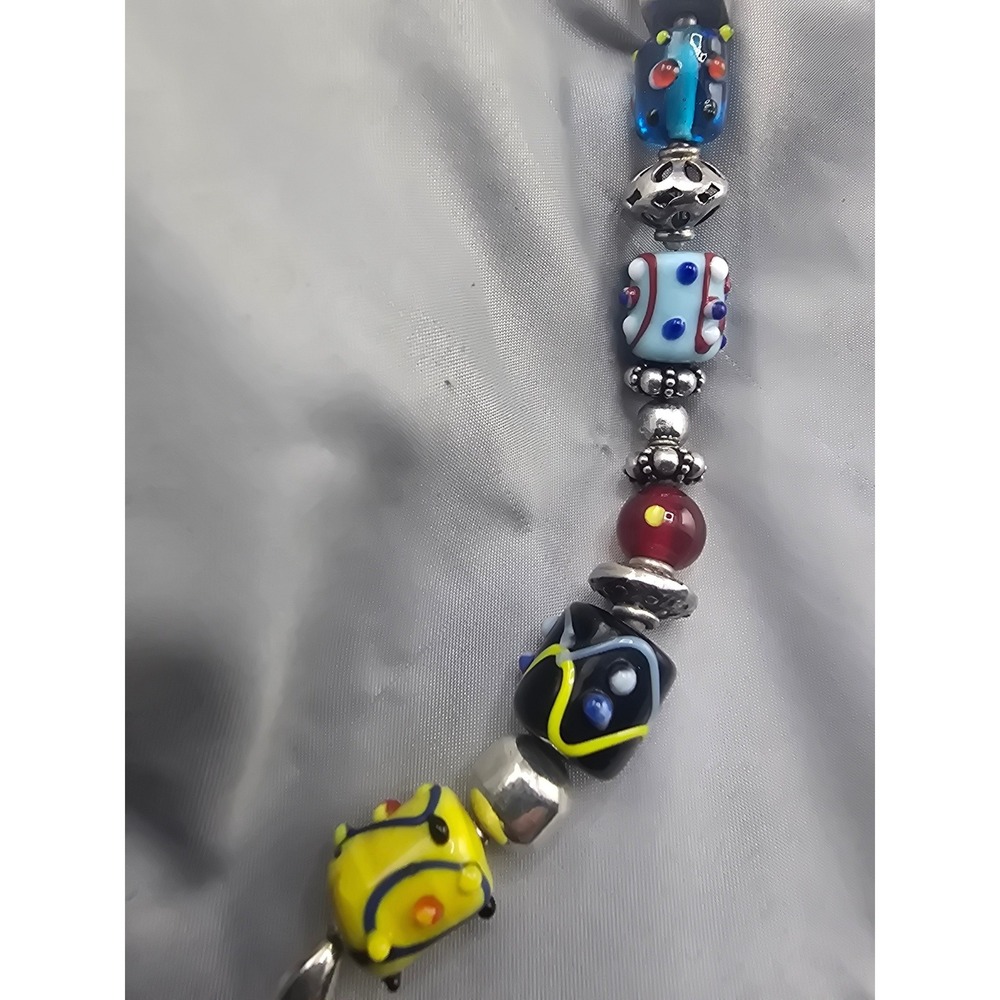 Vintage Silpada Bracelet Multicolor Lampwork Glass Sterling Silver Beaded 6.75in